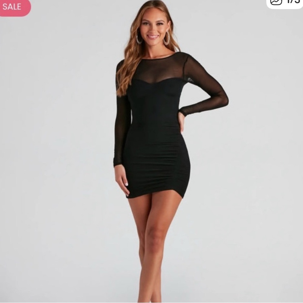 Windsor Black Mesh Long Sleeve Dress